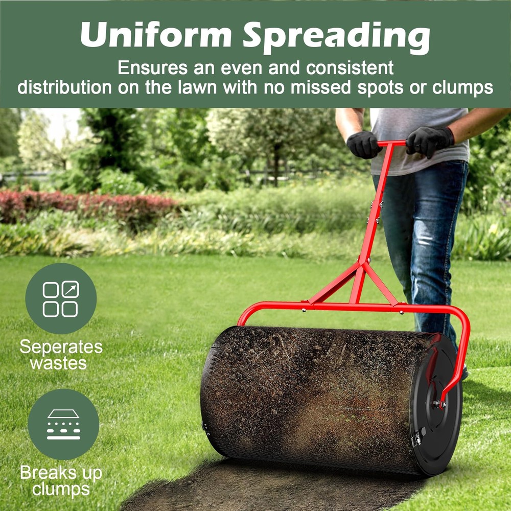 Compost Peat Moss Spreader for Lawn, 24 Inch Compost Roller Spreader with Adj...