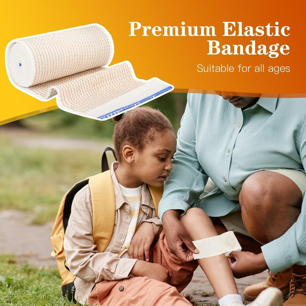 6 Pack 4" Premium Elastic Bandage Wrap, Reusable Hook and Loop Compression Wrap