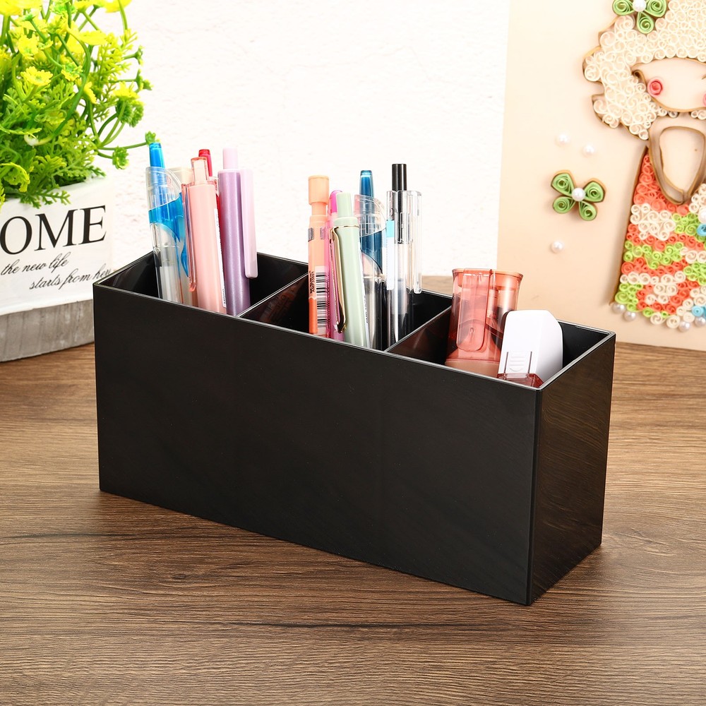 1Pcs 3 Compartments Pen Holder Clear Acrylic
