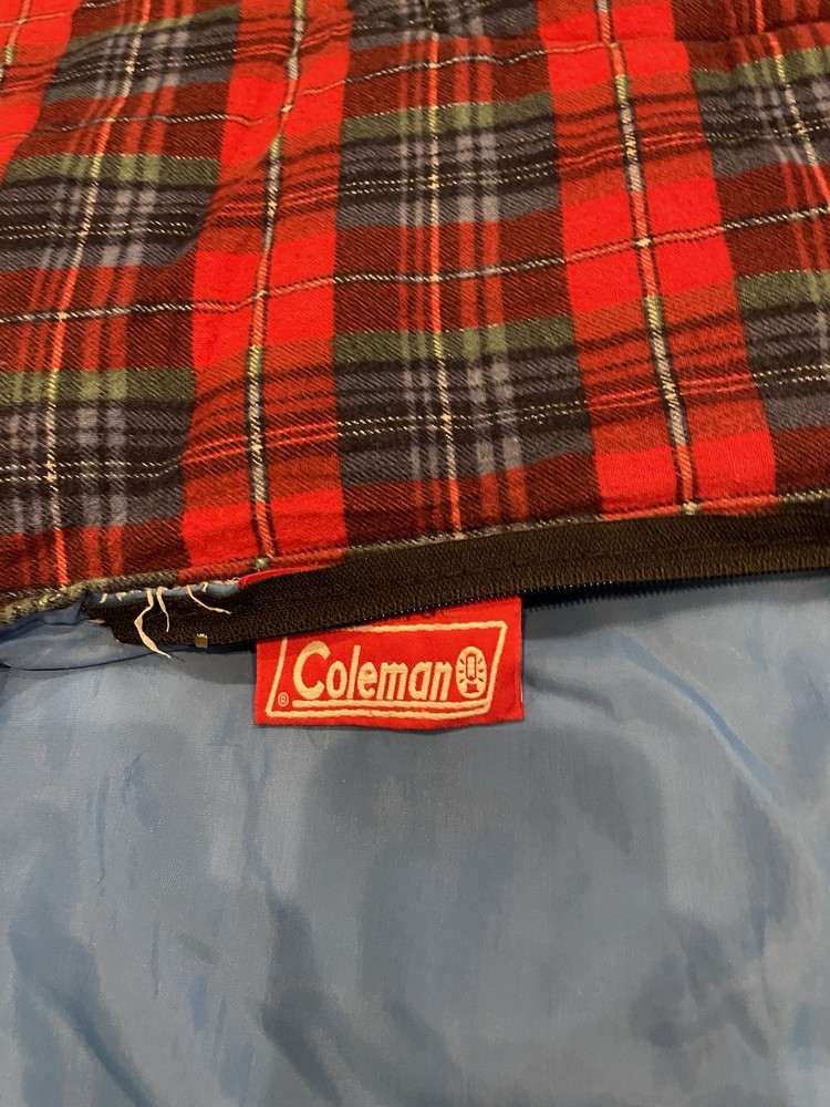 Vintage Blue Coleman Sleeping Bag Plaid Red Inside NL