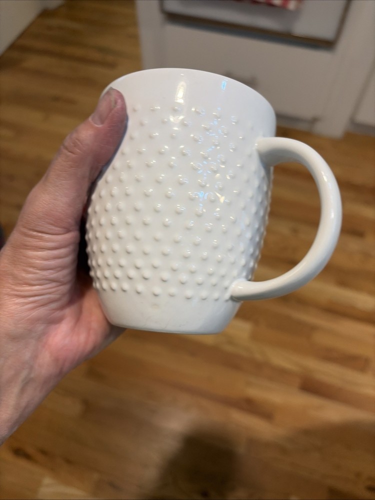 2 Threshold Porcelain White Beaded 16oz Coffee Mugs Cups