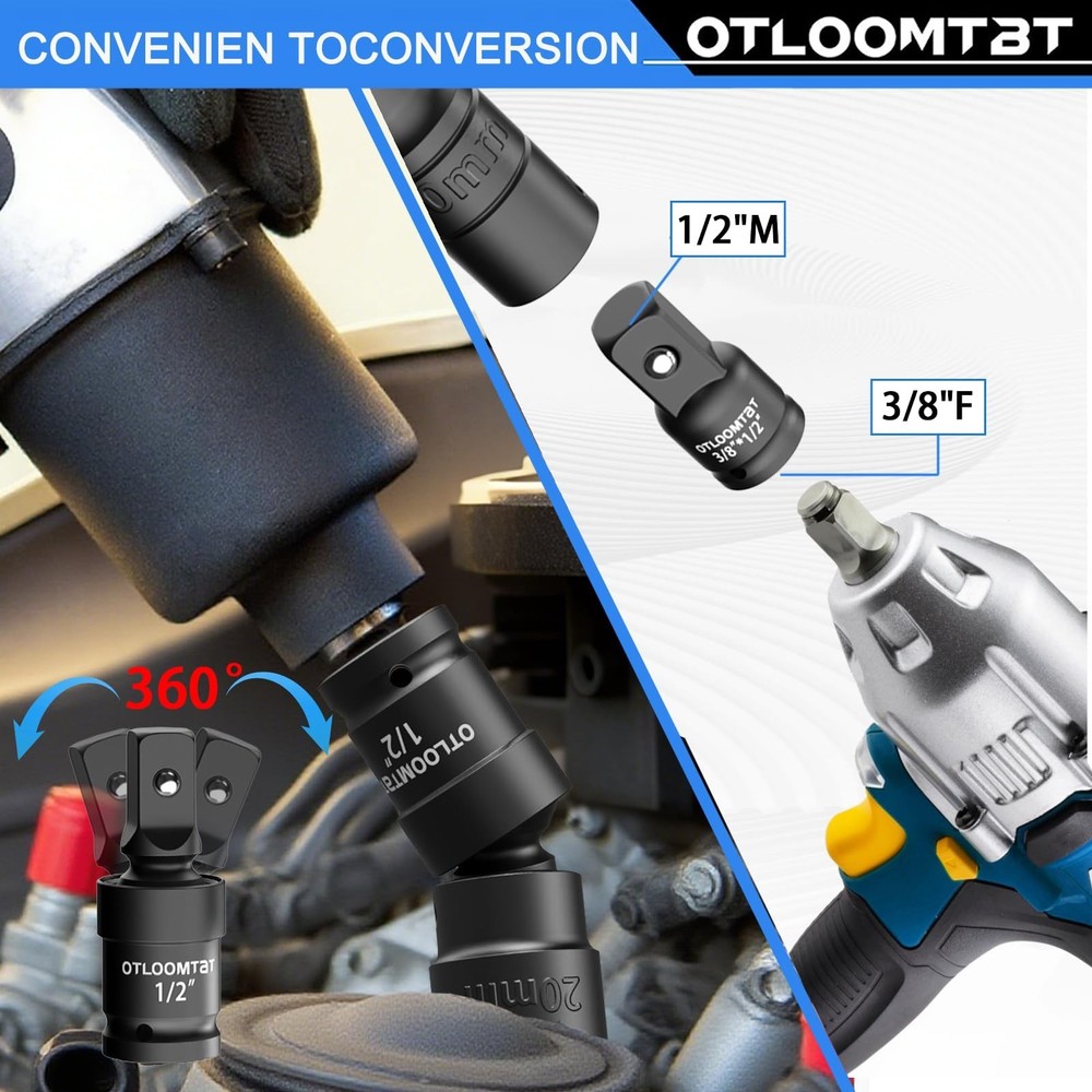 32PCS 1/2" Drive Impact Socket Set - Heavy Duty Industrial-Grade Deep Sockets...