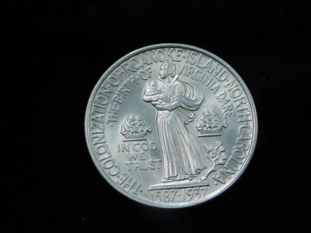 1937 50c Roanoke Commemorative Silver Half Dollar - BU