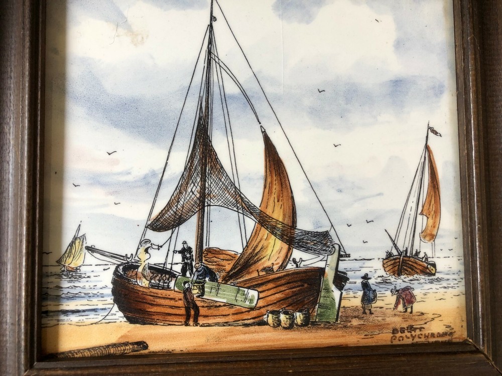 DELFT FRAMED POLYCHROME TILE . Signed and marked