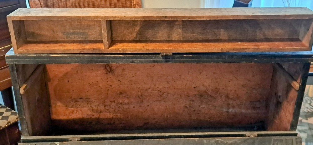 Antique Handmade Rustic Solid Wood Carpenter Tool Storage Box Chest