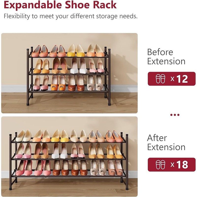 Expandable Stackable Shoe Rack Adjustable Organizer Space Saving Easy Assembly