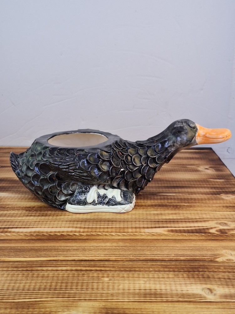 Kewl Kid Ceramic Duck Planter - Black With Sneackers.