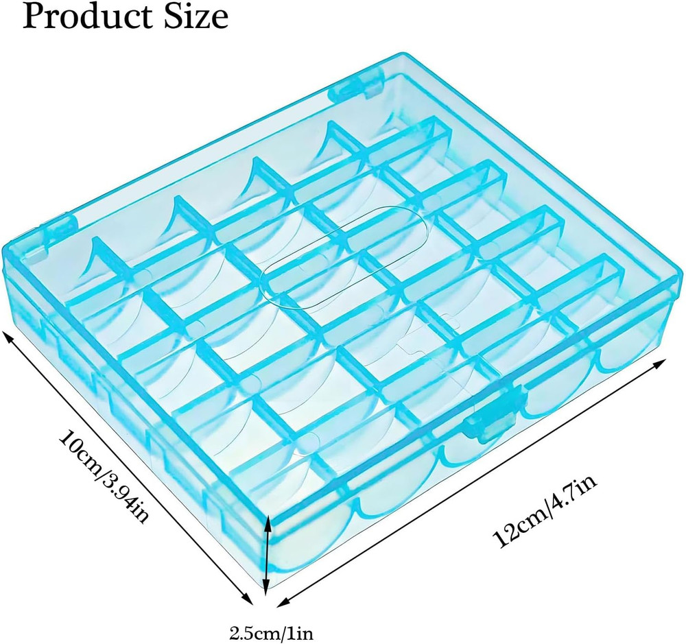 25 Slots Sky Blue Bobbin Box,Sewing Machine Bobbin Organizer Plastic Case,Transp
