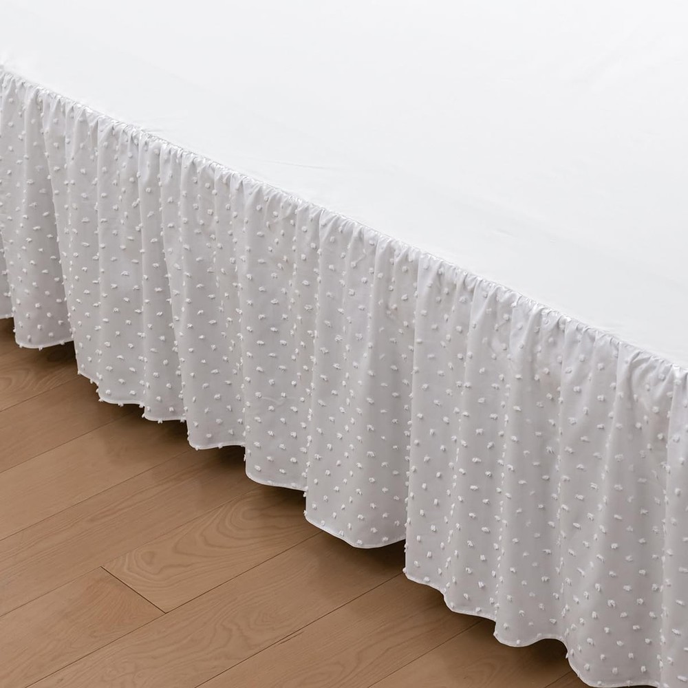 Tufted Dot Bed Skirt King Size Ruffled 12"King, Dot-white