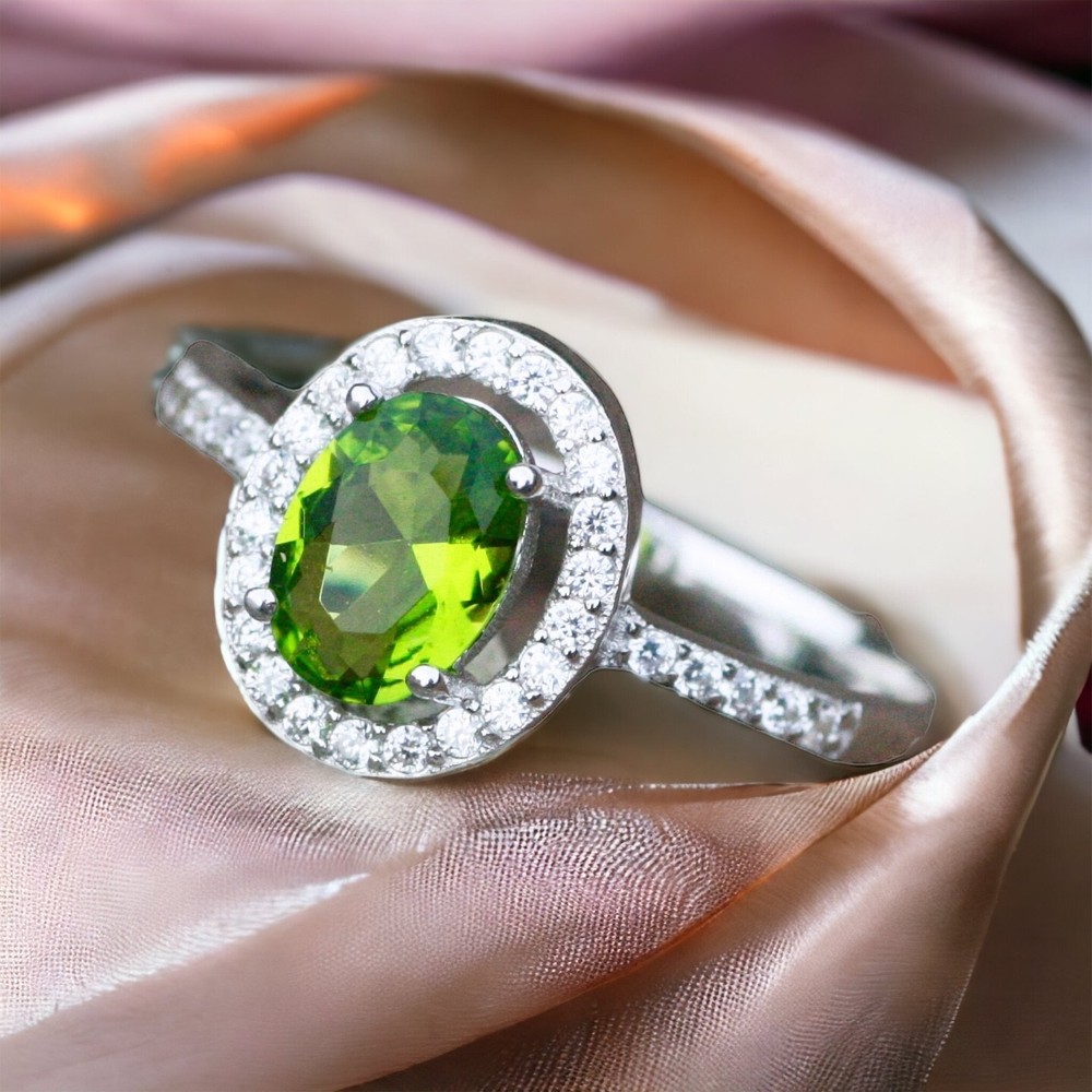 Lab Made Peridot Ring Solid Sterling Silver 925