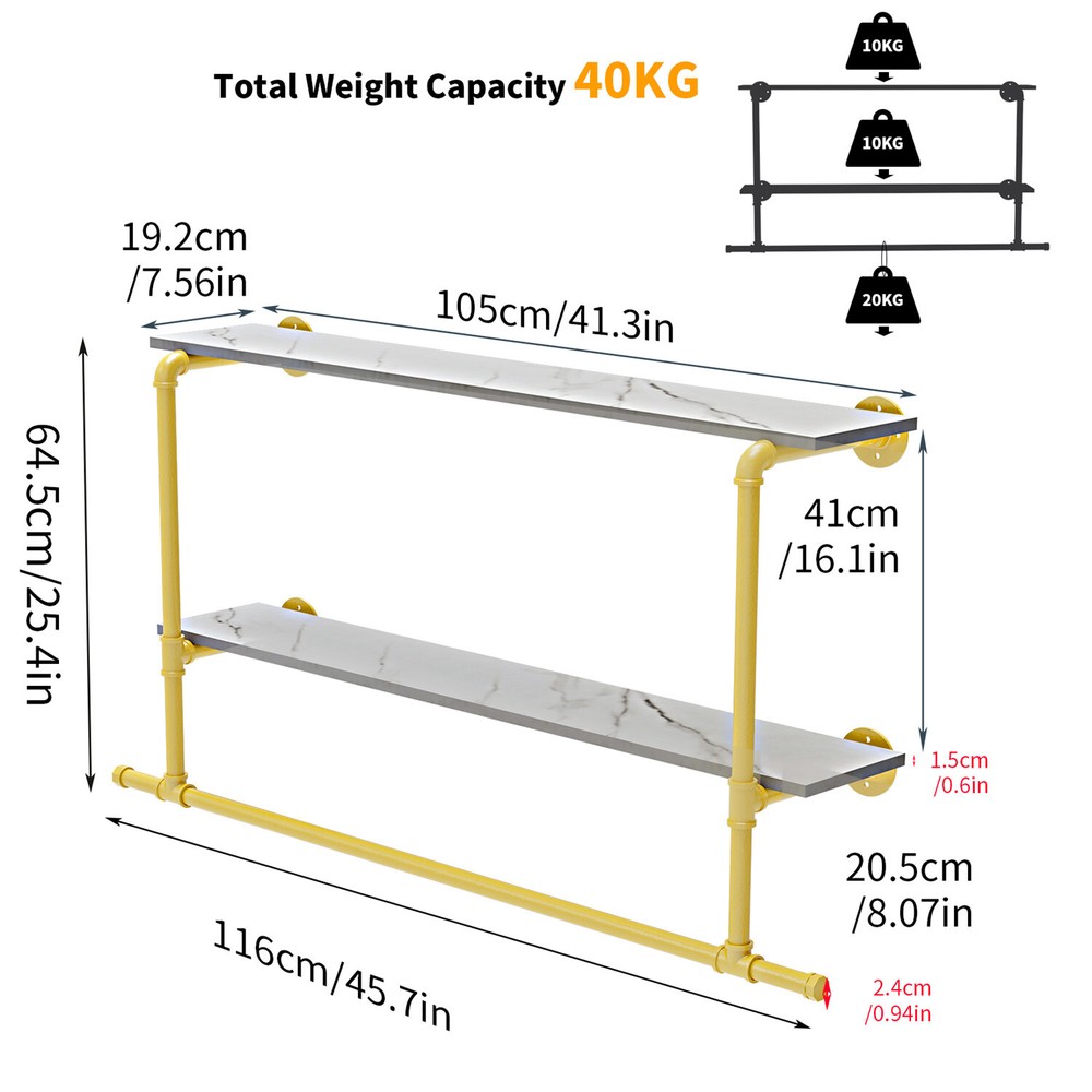 Saving Space Clothes Display Rack Wall-mounted with Hanging Rod for Laundry Room