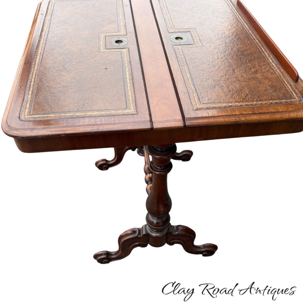 Antique Regency writing reading table combination drawing leather top 19th