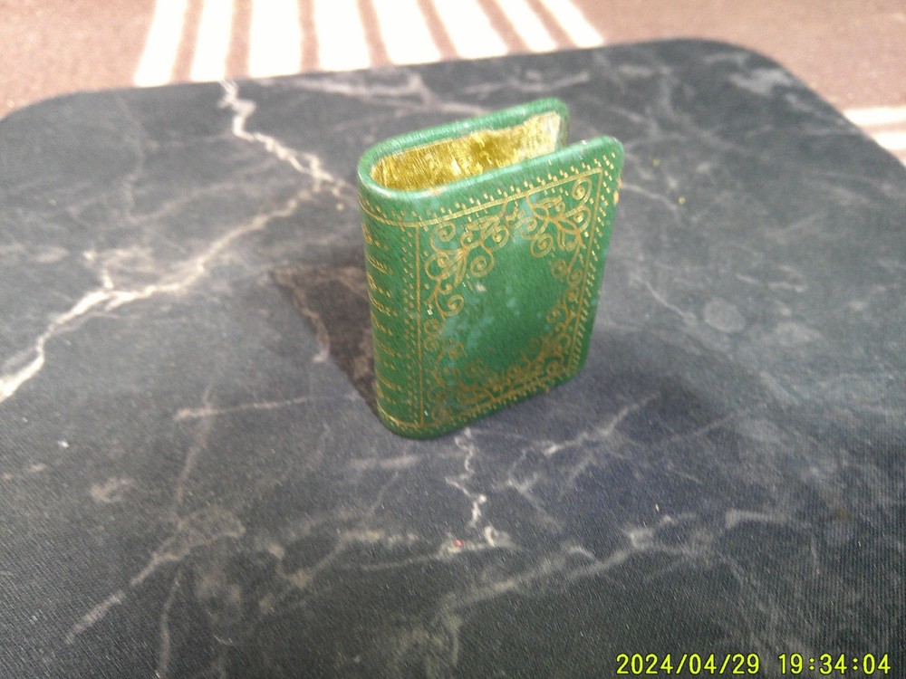 Antique Pocket Match Holder Safe Box Painted LIBRARY BOOK
