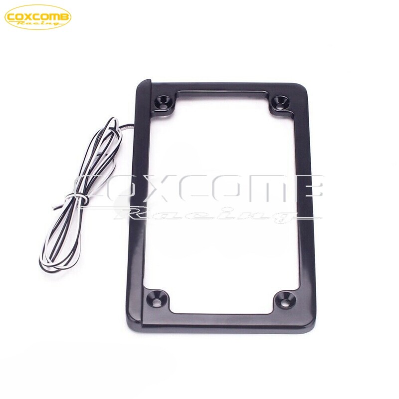 Custom Horizontal LED Light Motorcycle License Plate Frame Mount Holder in Black