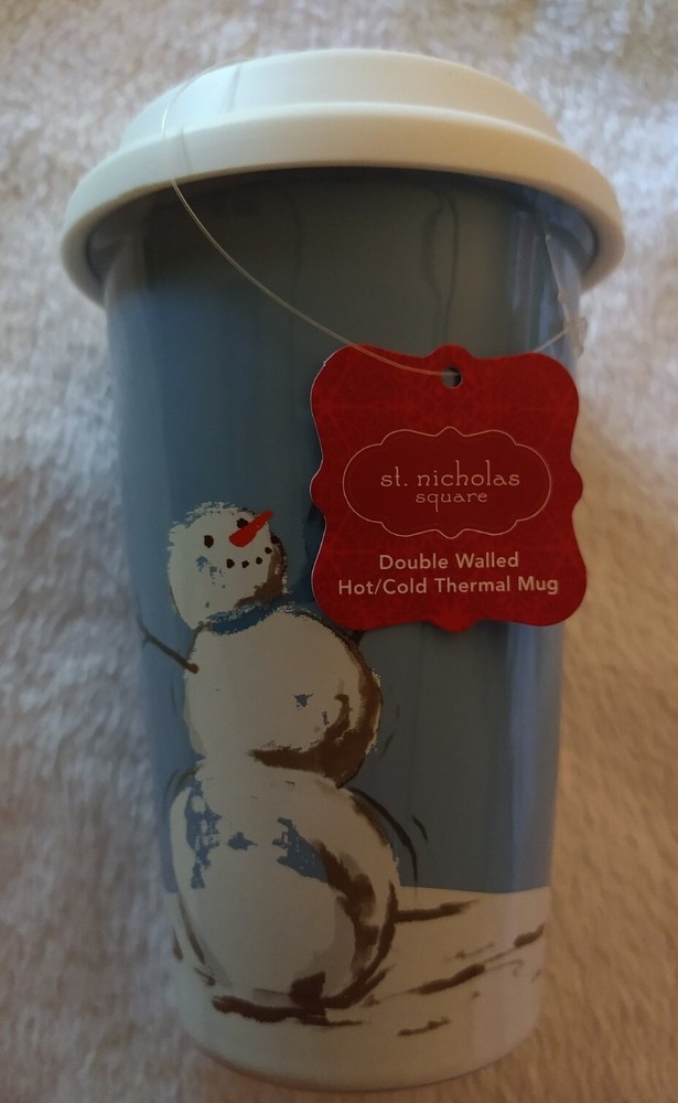 St. Nicholas Square Etched Ceramic Snowman Double Wall Thermal Mug New FAST SHIP
