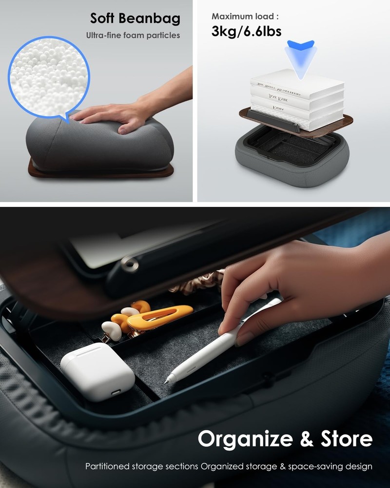 Lap Book Pillow Stand with Storage, Adjustable Beanbag Reading Pillow with Da...