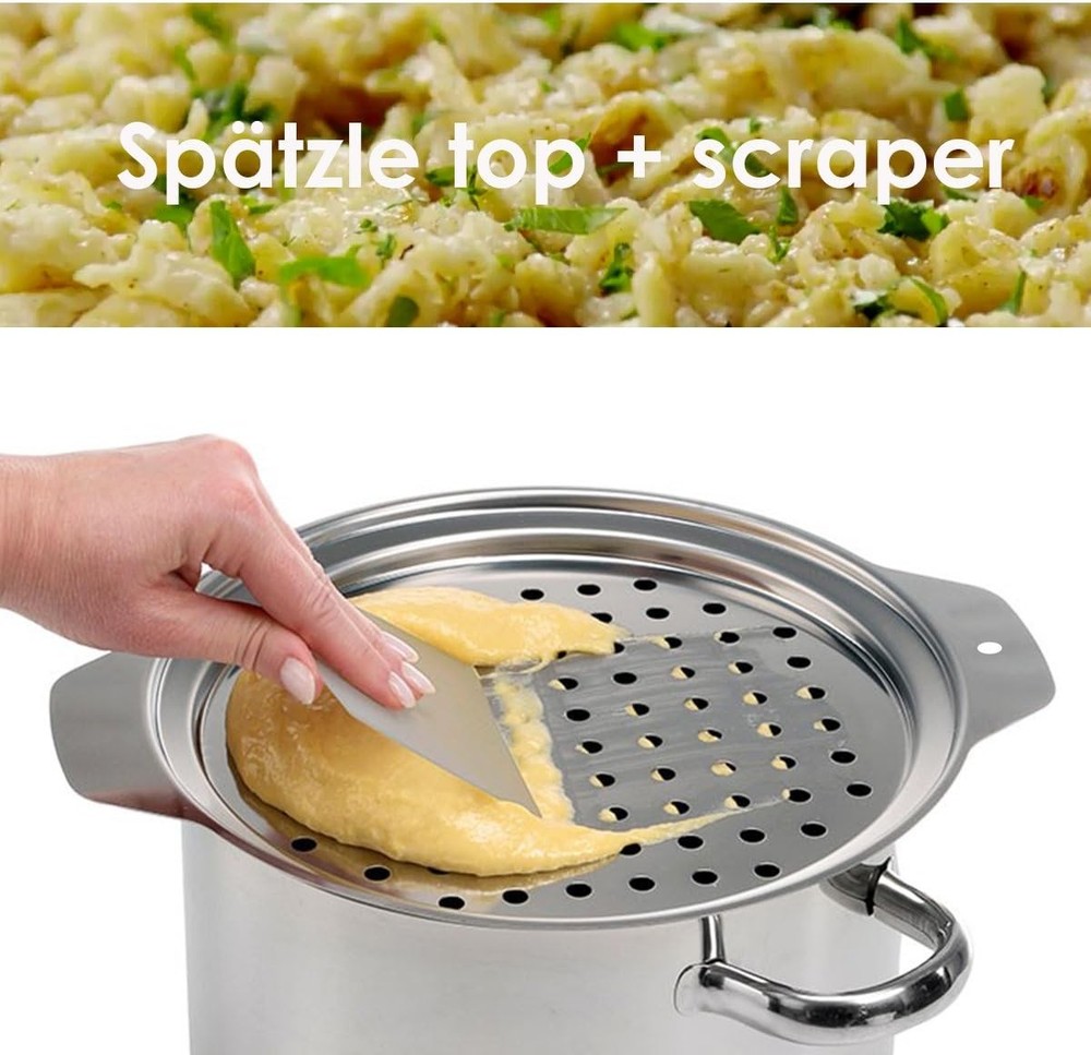 Stainless Steel Spaetzle Maker Lid with Scraper Traditional German Egg Silver