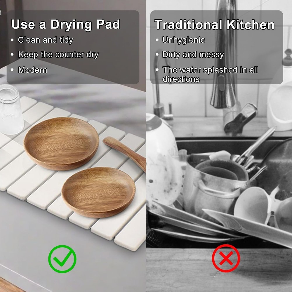 Large Stone Dish Drying Mat Kitchen Counter,Equipped Dish Rack Diatomaceous