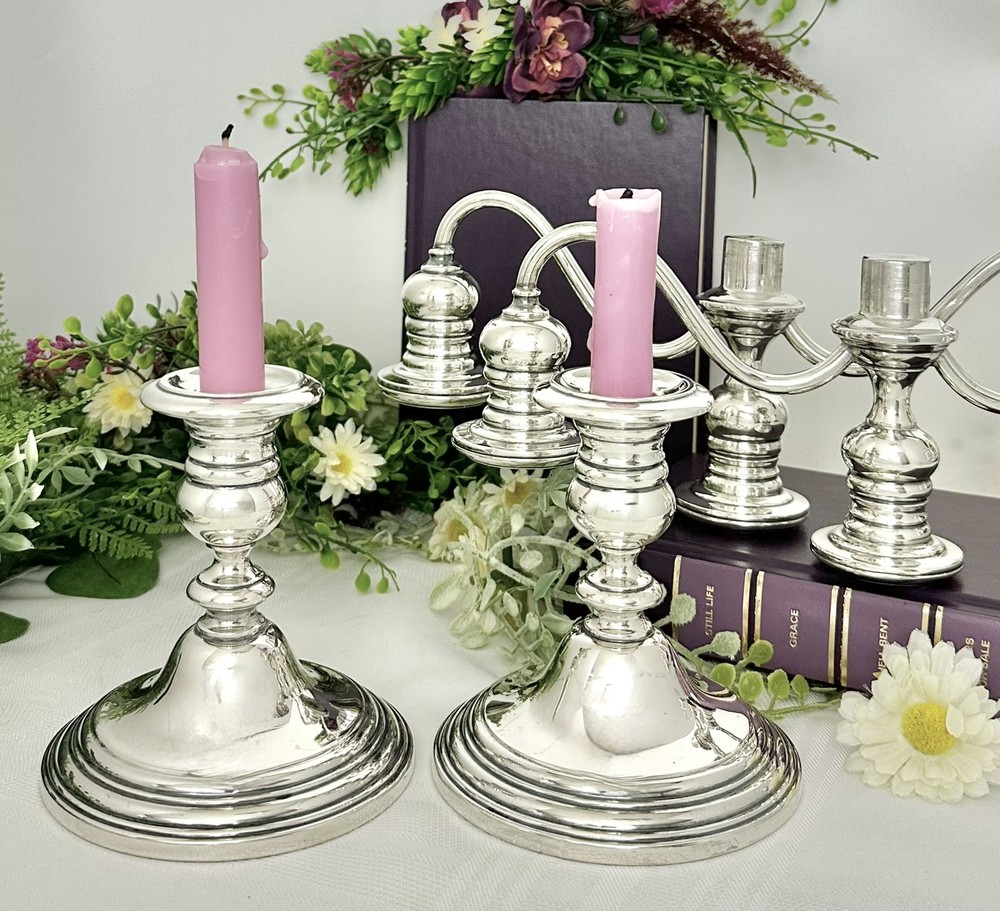 Gorham Sterling Silver Pilgrim Candelabra 3 Light Convertible Candlesticks Pair