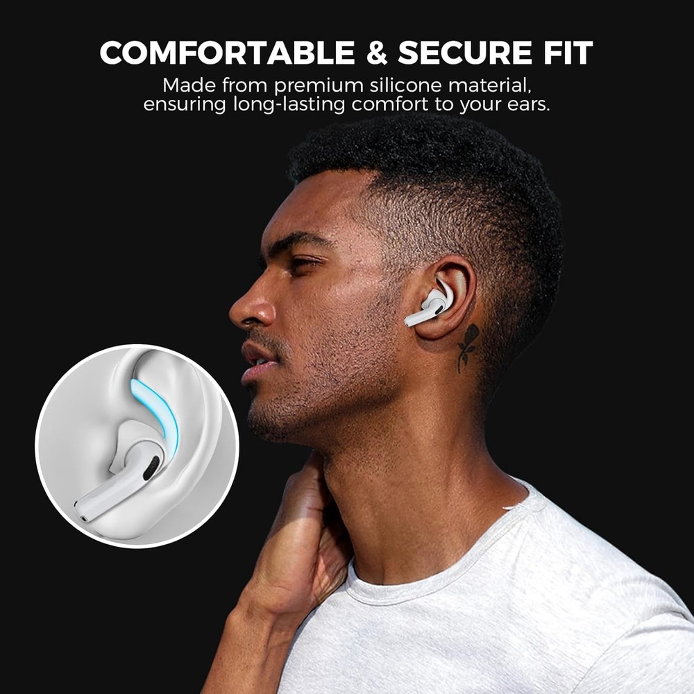 AhaStyle Ear Hooks for AirPods 4th Gen [Large+Medium+Small, White]