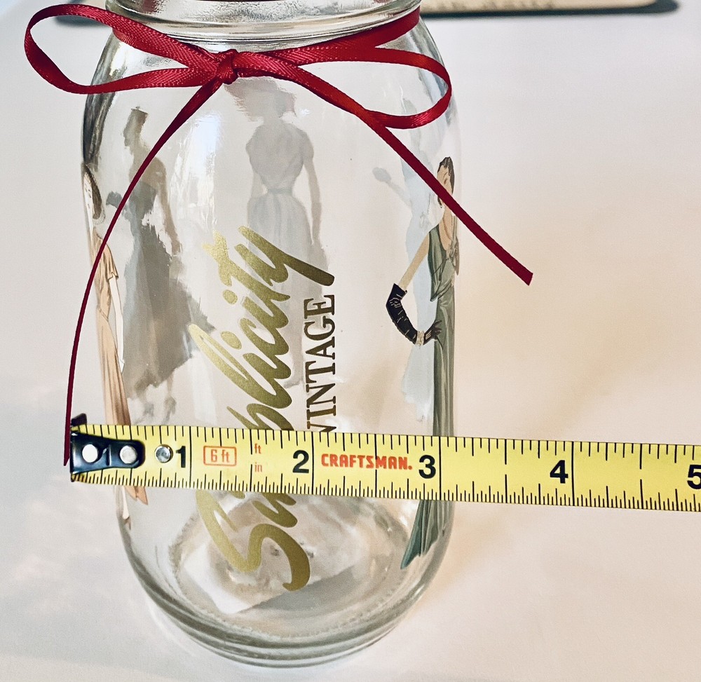 SIMPLICITY VINTAGE STORAGE JAR WITH PIN CUSHION TOP. BUTTON THREAD STORAGE
