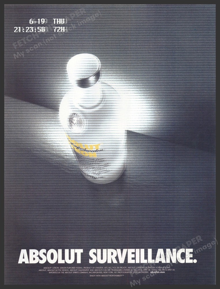 Absolut Surveillance 2000s Print Advertisement 2003 Bottle on Camera Feed