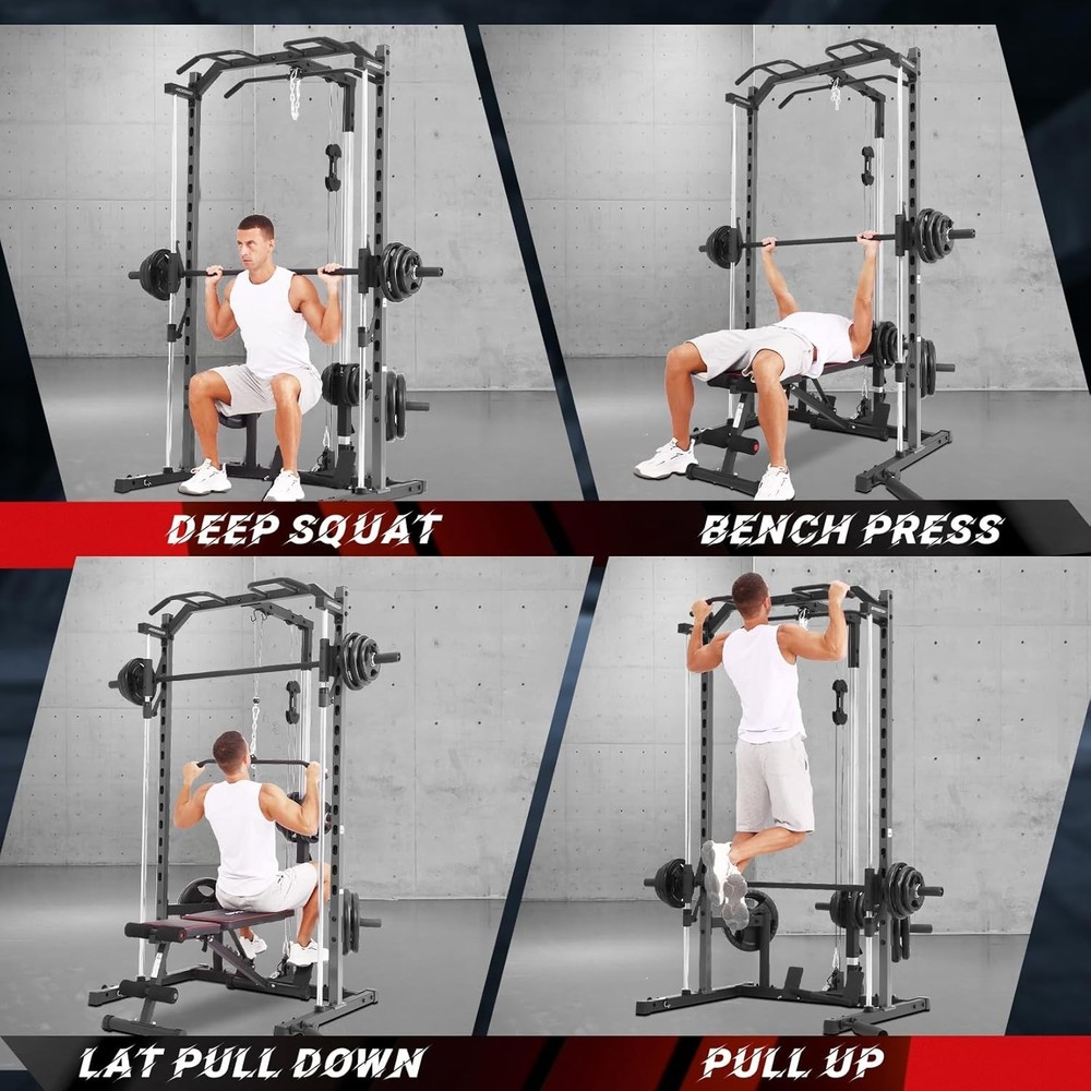 1400 Lbs Smith Machine Multi-Function Squat Rack with LAT-Pull Down Power Cage
