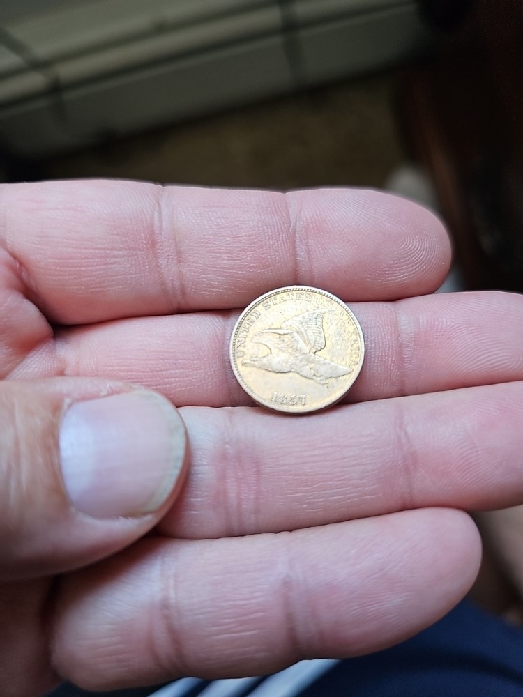 1857 Flying Eagle 1c One Cent Coin XF/AU Condition, Solid Strike