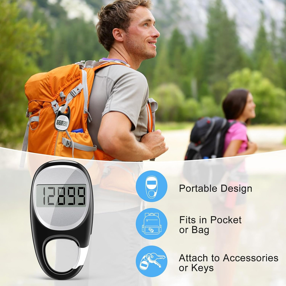 Simple Pedometer for Walking, Accurate Step Tracker with Carabiner, 3D Step Coun
