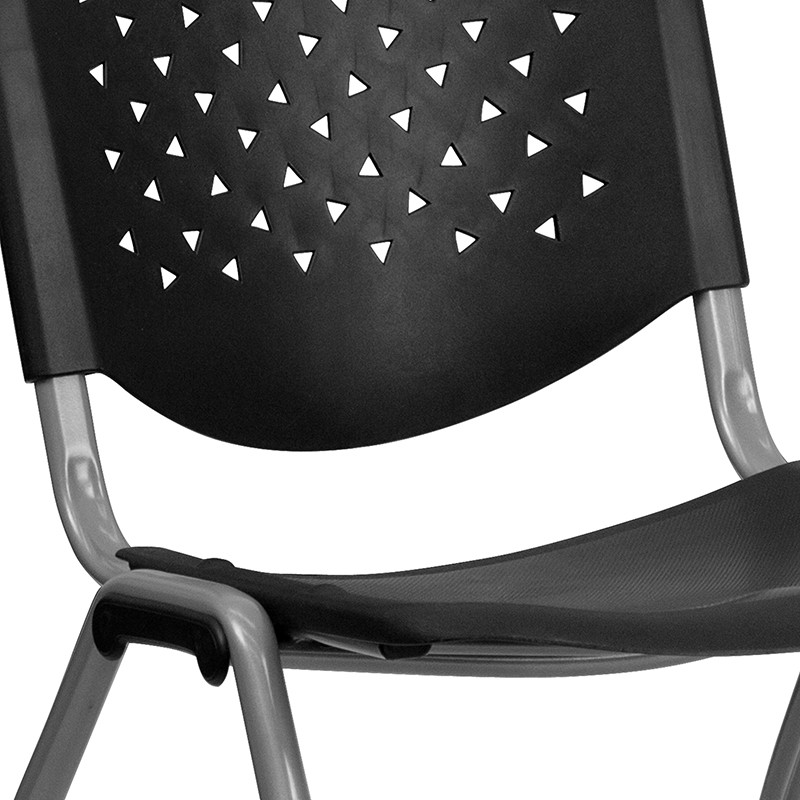 HERCULES Series 880 lb Capacity Plastic Stack Chair Titanium Gray Frame Black