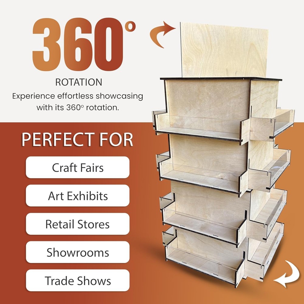 TORCHED 4-Sided Rotating Display Stand | Versatile Showcase | For Coaster, Notes