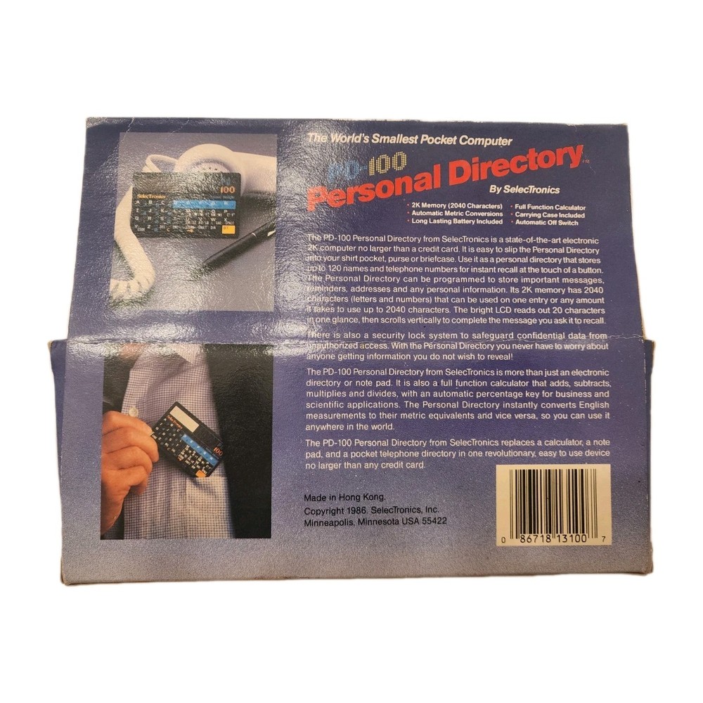 The Worlds Smallest Pocket Computer PD-100 Personal Directory By SelecTronics