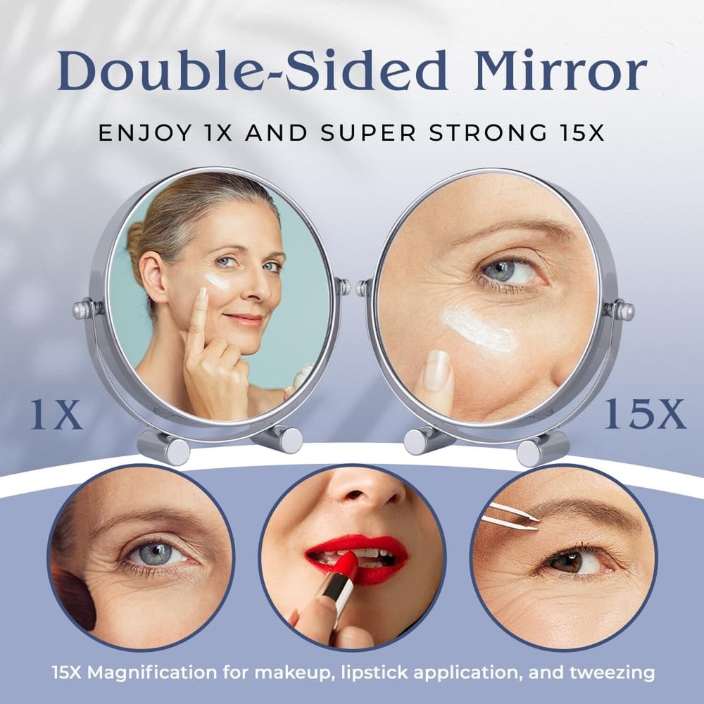MIRRORVANA Small 15X Magnifying Tabletop Mirror for Makeup - Double Sided 15x...