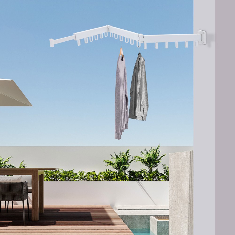 Wall Mounted Laundry Clothes Storage Drying Rack Retractable Tri-Folding Hanger