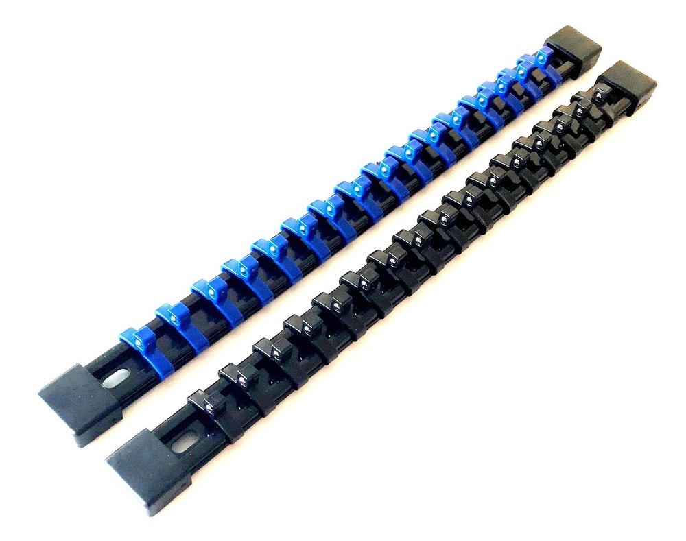 2 GOLIATH INDUSTRIAL 1/4 ABS MOUNTABLE BLACK/BLUE SOCKET RAILS HOLDERS ORGANIZER