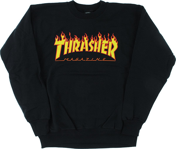 Thrasher Flame Logo Black Crew Sweatshirt