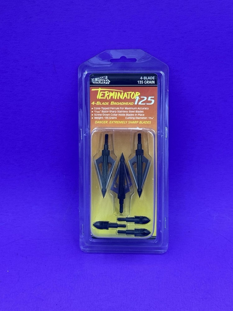 The Game Tracker Terminator 4 Blade Broadhead 125 Grain 3 Arrowheads 3 Points