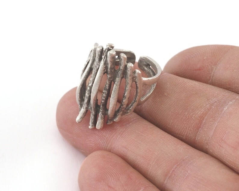Branches Adjustable Antique Silver Plated Brass 28mm (19mm 9US inner size) 3353