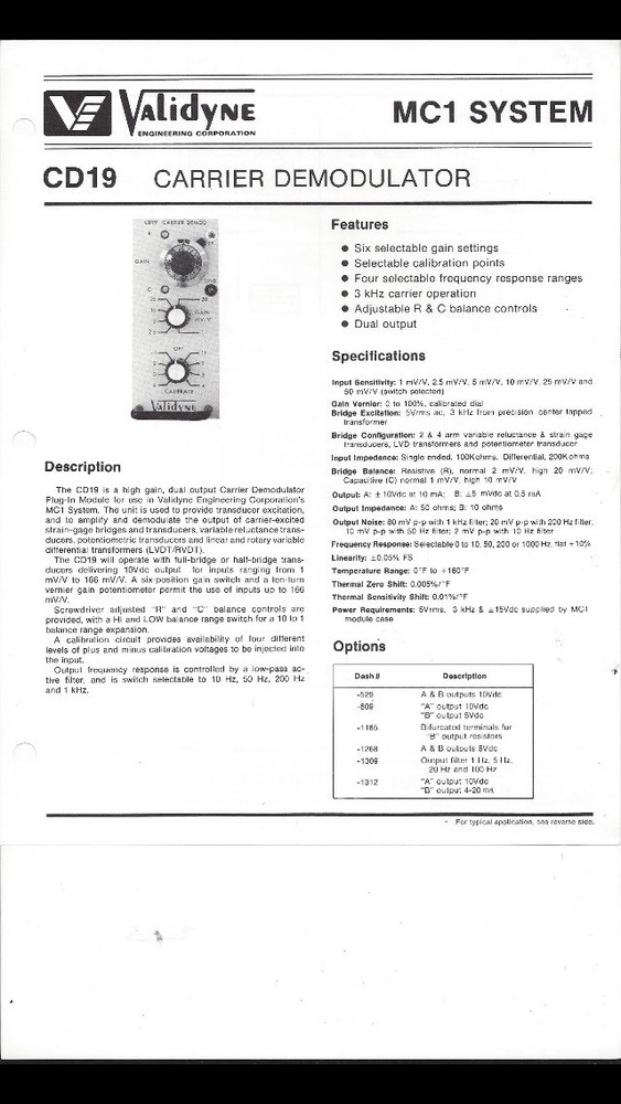 Validyne - Model #CD19 Carrier Demodulator