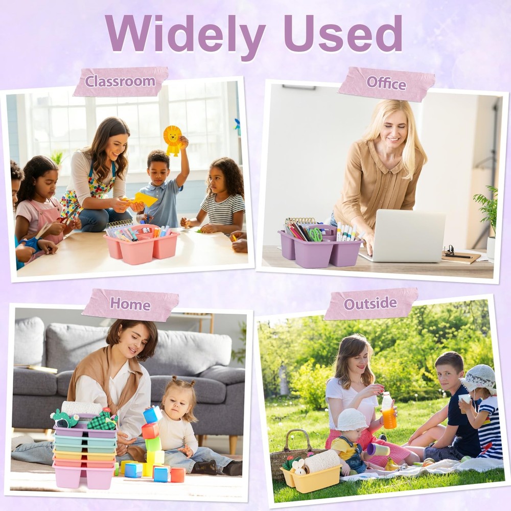 6 Pack Classroom Caddy with Handle Plastic Storage Caddy Organizer with 3 Com...