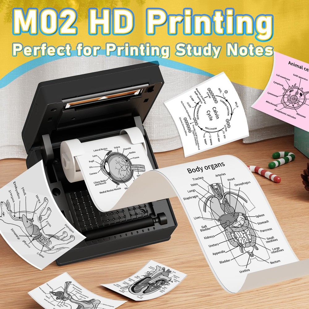 Mini Note Printer- M02 Pocket Thermal Bluetooth Mini Mobile Printer with 3 Rolls