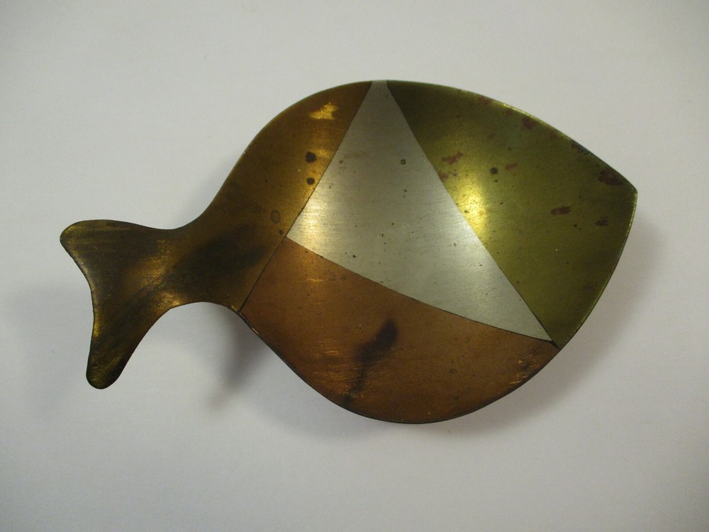 Vintage MCM Mexico Mixed Married Metals Brass Copper Dish Fish Shape E Cabello