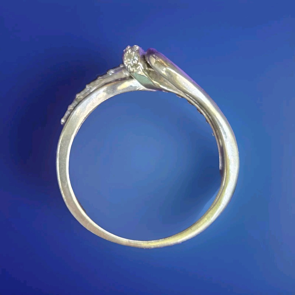 Complex Silvertone Ring Split Double Band Plain & Clear Stones Sz 10 Signed JCI