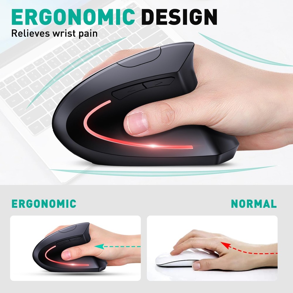 Bluetooth and 2.4G (2-in-1) Rechargeable Wireless Mouse, Ergonomic Vertical D...