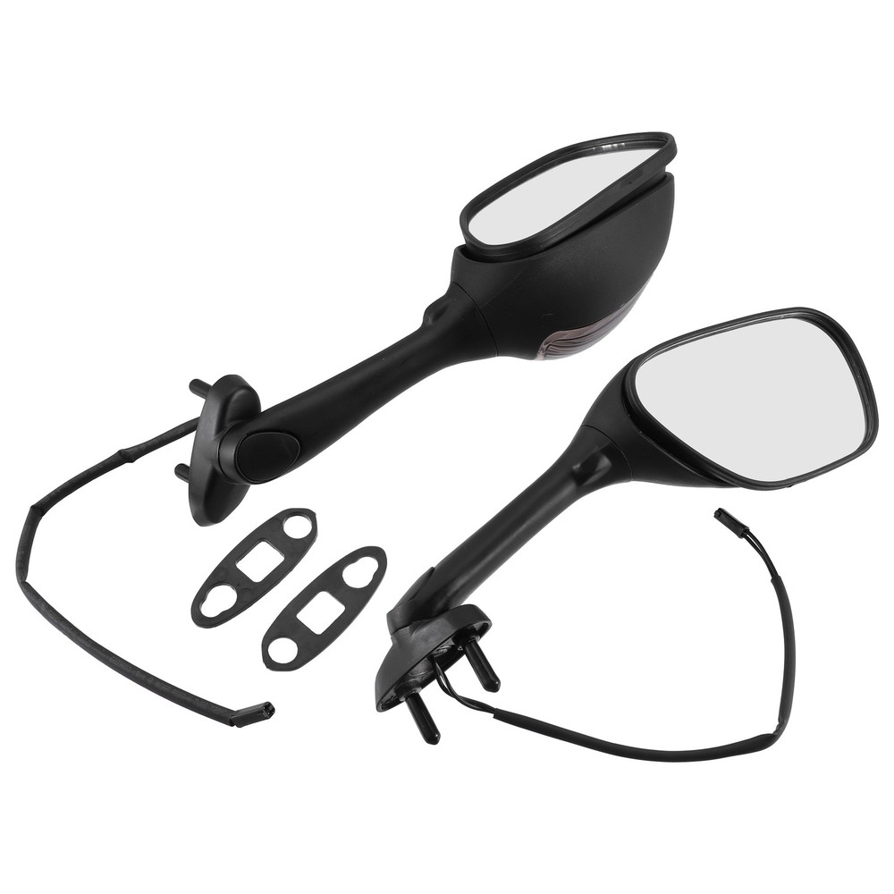 Side Mirror Rear View Front Light Black Motorcycle - 2pcs