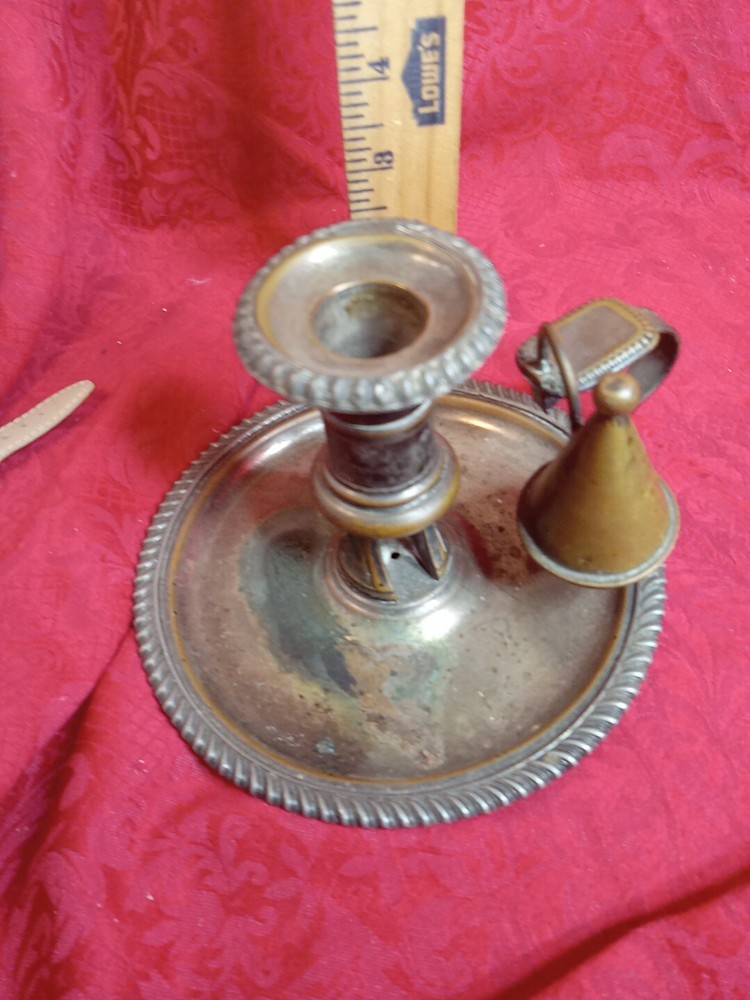 Vintage Silver Plate Candlestick Holder with Attached Snuffer
