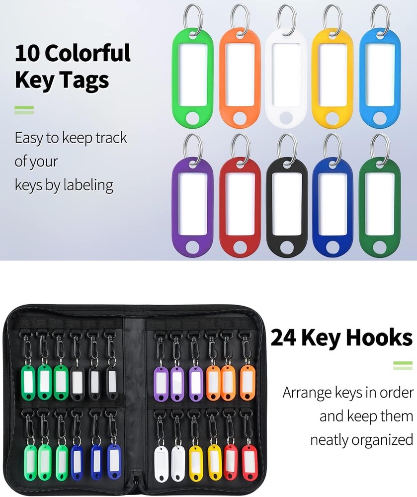 Zippered Key Case Organizer Waterproof and Fireproof Key Binder with 24