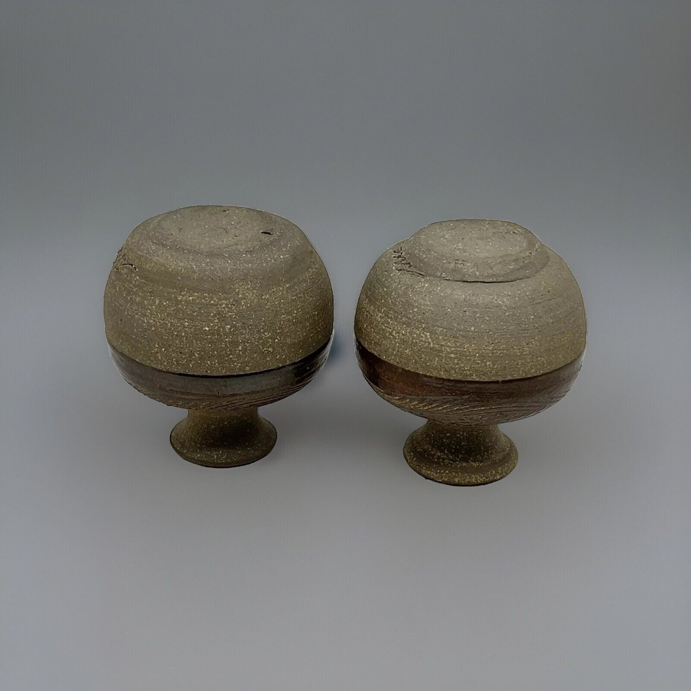 2 Small Vases SIGNED HANDMADE MCM Studio POTTERY ART Slightly Different BoHo 4"