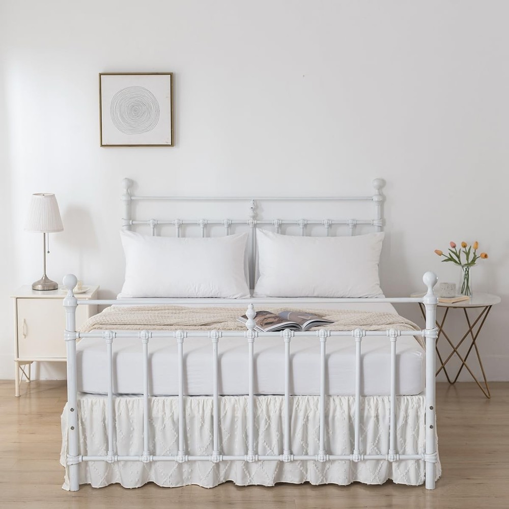 Bed Skirt Queen Size Ruffled with Split 14''Queen, Boho-ivory