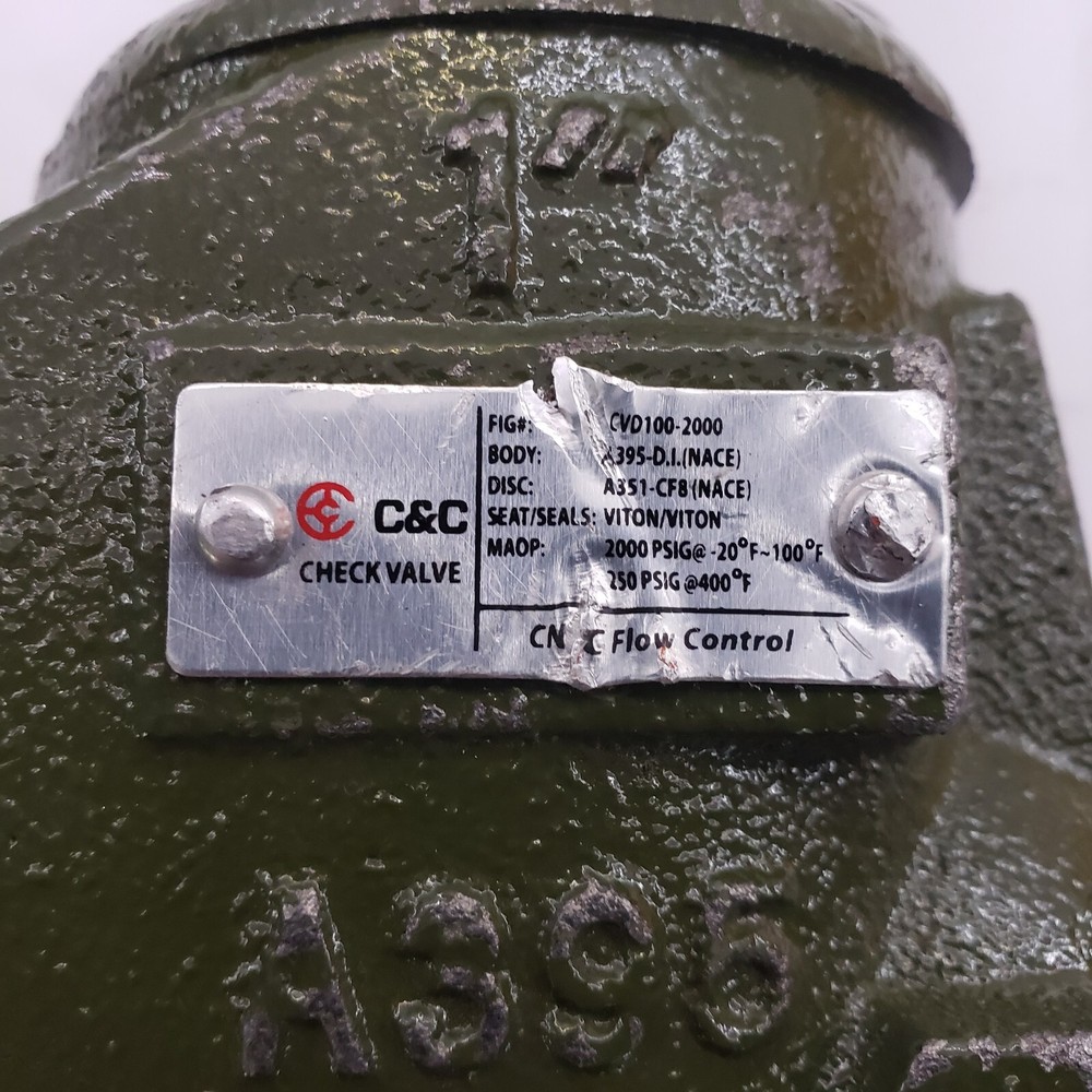 CVD-100-2000 CN Flow Control 1" Check Valve, C&C A395, 2000 Psi